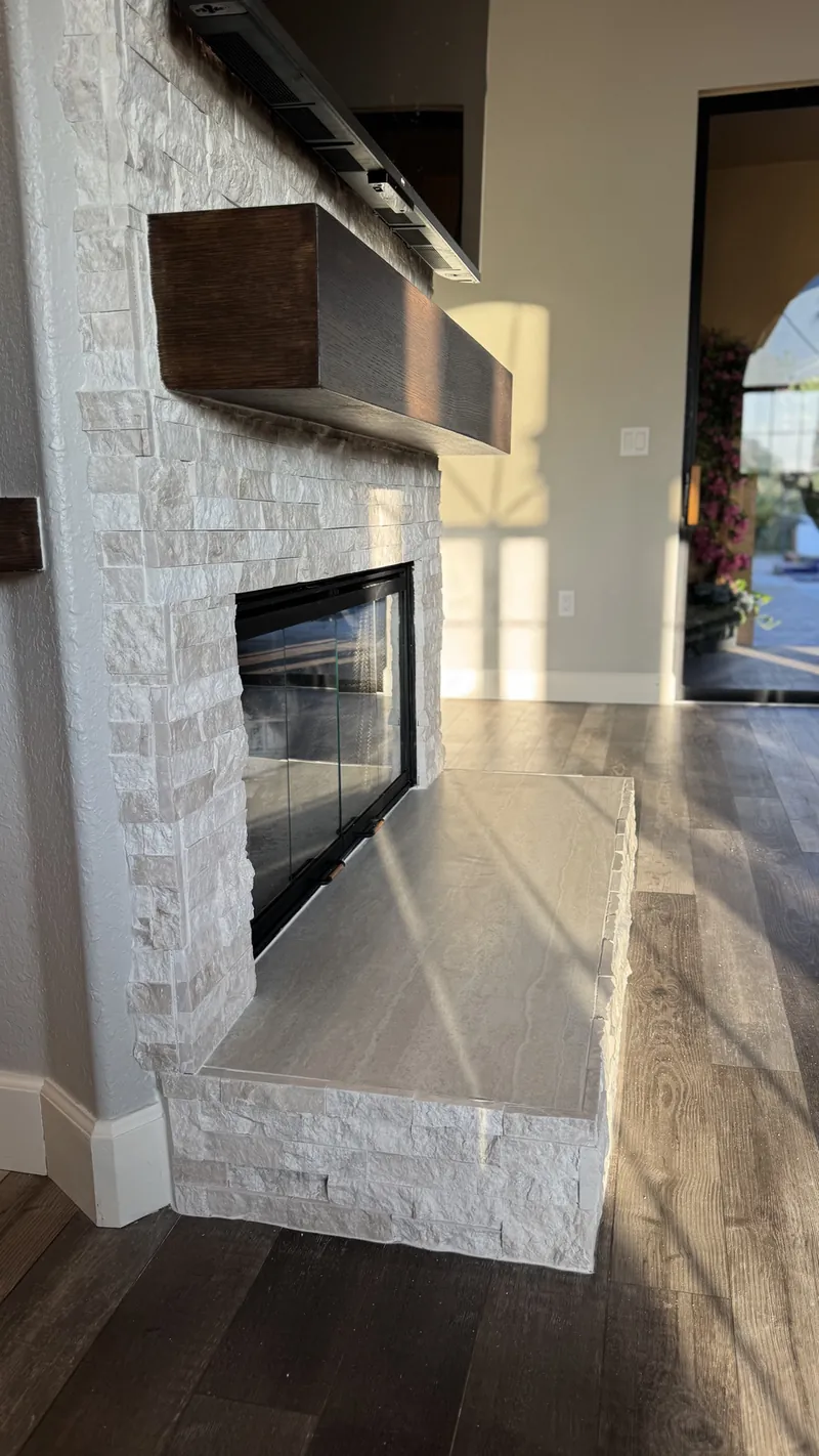 The raised stone hearth