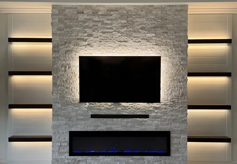 The Lit Shelf Stone Wall straight on, used to point out each part
