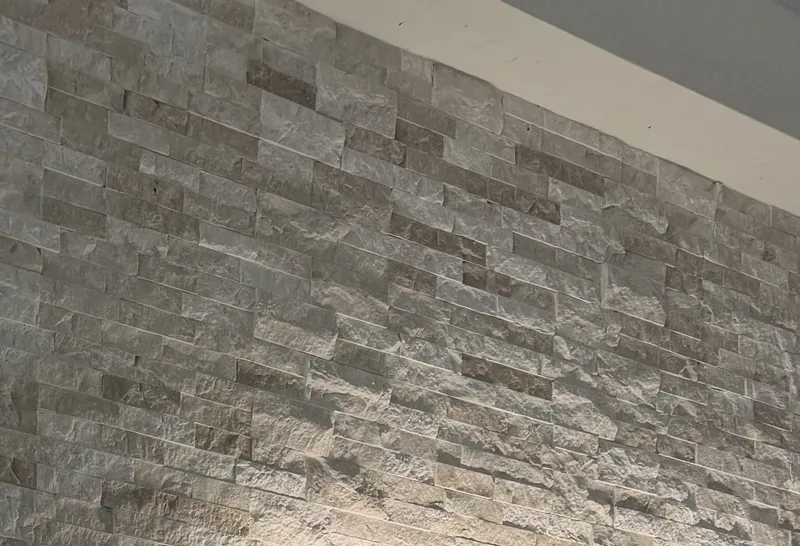 Close view of white stacked stone