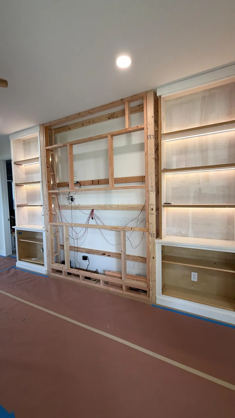Framing and shelf boxes with the shelf lights already in place